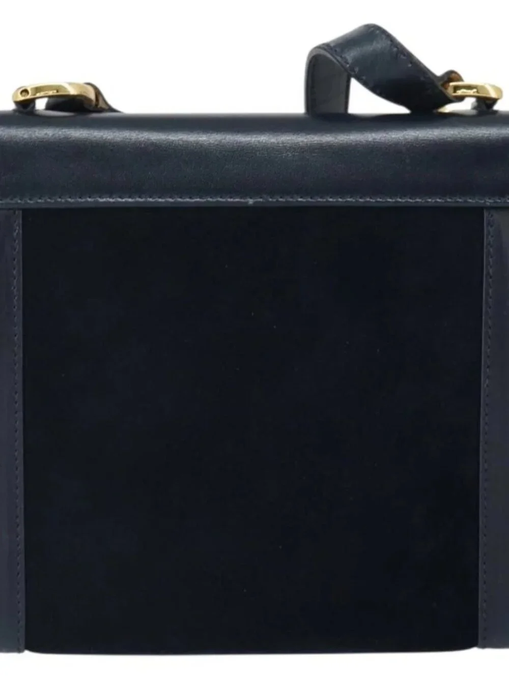Salvatore Ferragamo Gancini Shoulder Bag Leather Navy Gold Auth 166375
